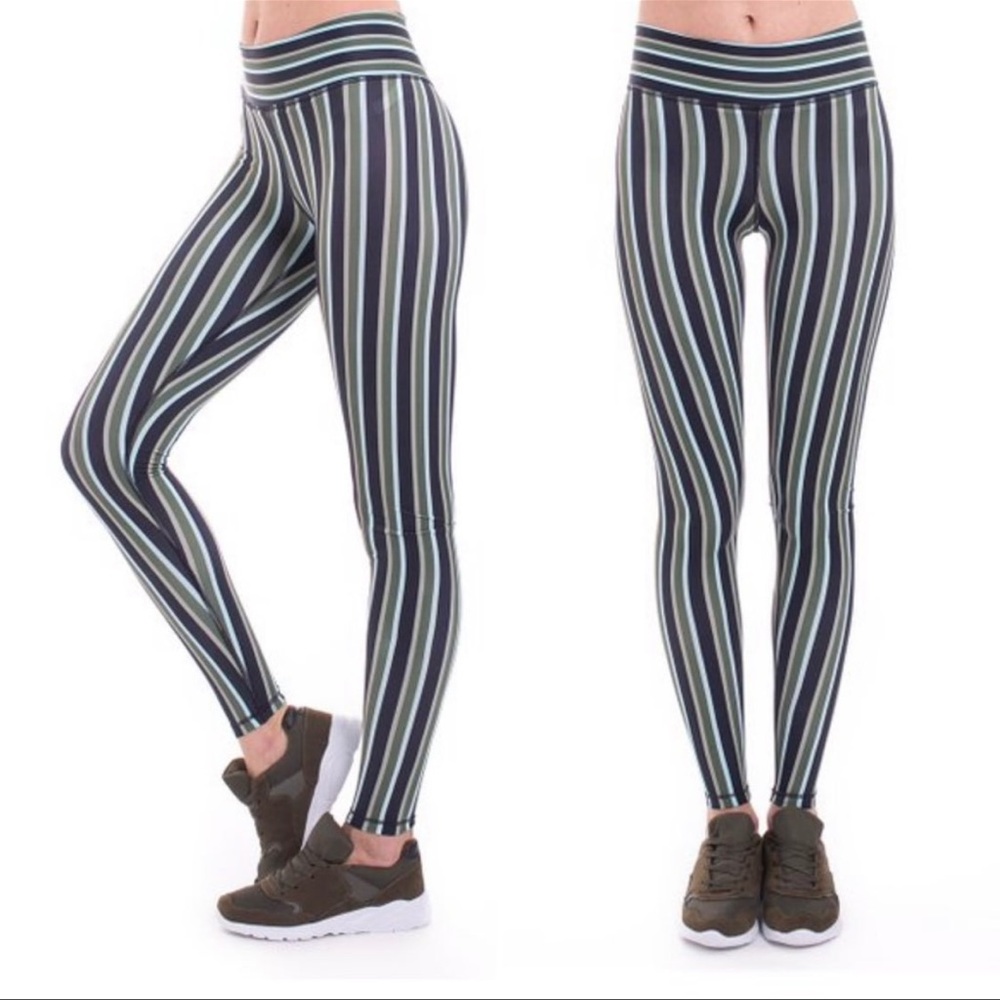 Flying Lizard striped navy right track leggings S